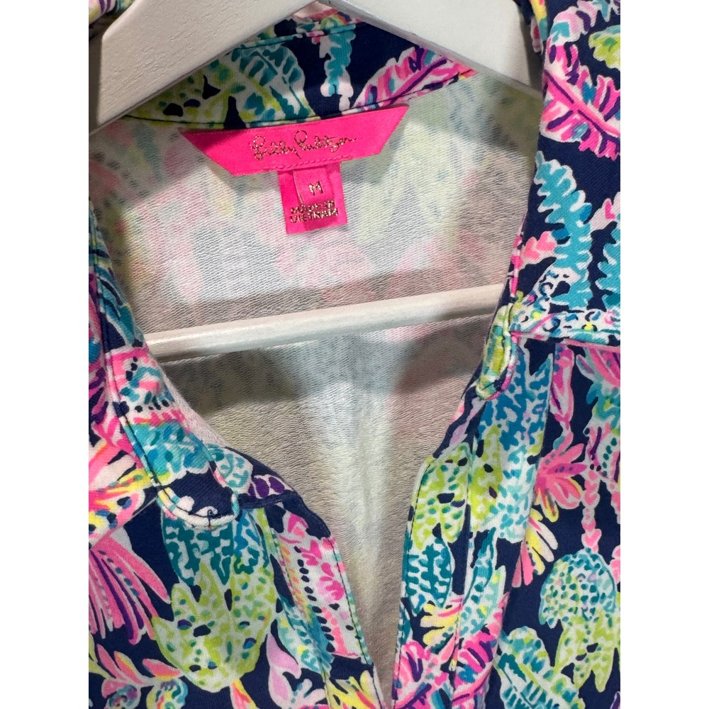 Lilly Pulitzer Jorgie Romper Womens Medium Pink Blue Tropical Knit Short Sleeve - Picture 3 of 4